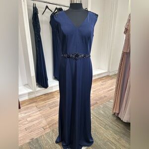 17076 V-Neckline Navy Blue Mother's Dress with Belt by Christina Wu